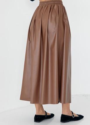 Женская длинная юбка из эко кожи,женская длинная юбка с эко козыря, прядящая юбка, кожаная юбка2 фото