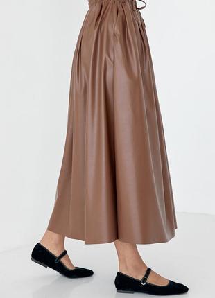 Женская длинная юбка из эко кожи,женская длинная юбка с эко козыря, прядящая юбка, кожаная юбка3 фото
