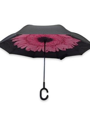 Зонтик обратного сложения sl трость с цветком изнутри #01711a/111 фото