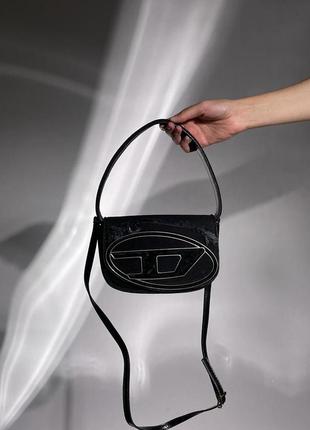 Сумка diesel 1dr denim iconic shoulder bag black4 фото