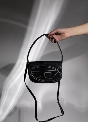 Сумка diesel 1dr denim iconic shoulder bag black2 фото