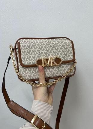 Сумка michael kors parker medium logo crossbody bag cream brown4 фото