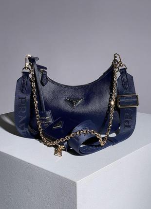 Сумка prada re-edition 2005 blue saffiano leather bag