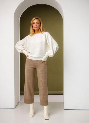 Вовняні жіночі штани кюлоти прямі укорочені штани елегантні трикотажні штани теплі жіночі штани кюлоти1 фото