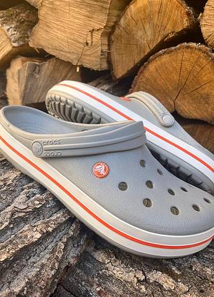 Crocs crocband light grey/bright coral крокси сабо топ продажів