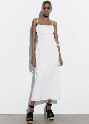 Хлопковое платье миди с вырезом от zara