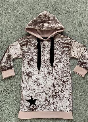 Велюровое платье туника худи для девочки 4-5 лет