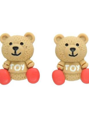 Кліпси сережки дитячі для вух без пробивання вуха liresmina jewelry коричневий ведмедик toy у червоному взутті