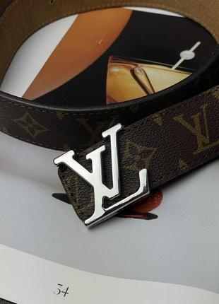 Louis vuitton leather belt canvas brown/silver