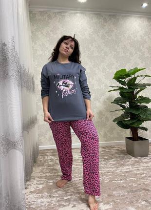 Теплая женская пижама на байки батал,костюм для дома.