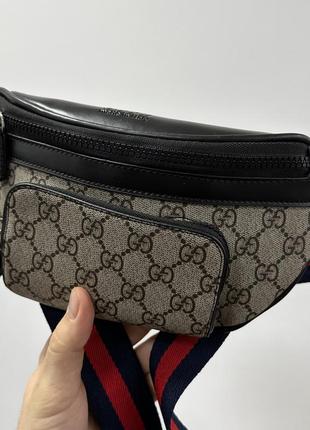 Сумка в стилі gucci belt bag with interlocking g black grey