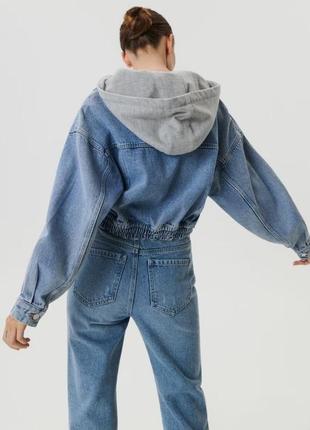 Шикарная качественная базовая джинсовая укороченная куртка джинсовка со съемным капюшоном sinsay2 фото