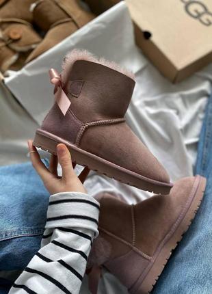 Женские ботинки ugg mini bailey bow ii boot pink сапоги, угги зимние