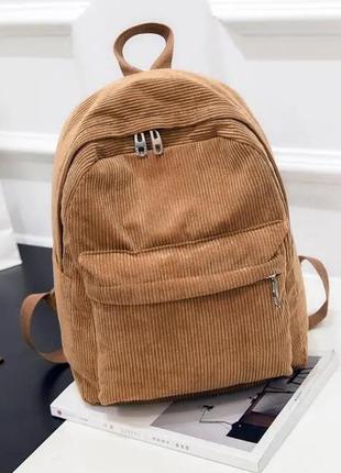 Модный вельветовый рюкзак коричневый1 фото