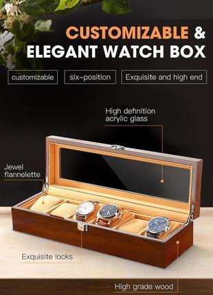 Розкішна дерев'яна коробка для годин з 6 відділами3 фото