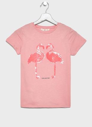 Mango красивая футболка с фламинго пайетками 6-7 лет