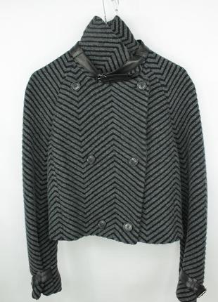 Шерстяна люкс куртка akris luxury short gray wool jacket with leather garniture3 фото