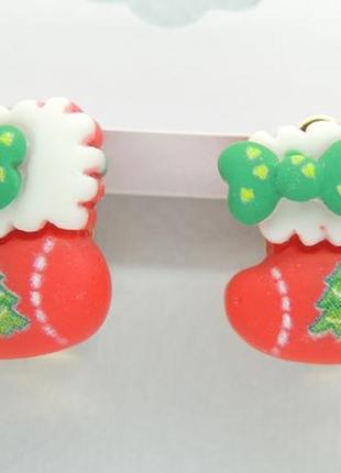 Кліпси сережки дитячі для вух без пробивання вуха liresmina jewelry різдв'яний чобіток святого миколая