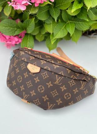 Сумка поясная плечевая бананка коричневая брендовая в стиле louis vuitton2 фото