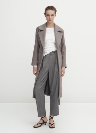 Меланжеве пальто-халат на основі вовни з паском  нове оригінал норкових колір1 фото