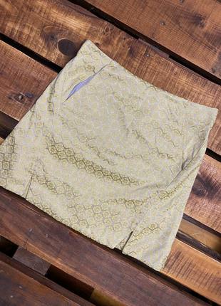Женская короткая юбка с узорами topshop (топшоп хс-срр идеал оригинал желто-серебристая)