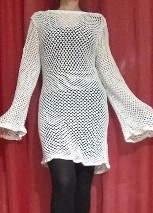 Платье туника сеточка белое 46 - 48 размер оверсайз хлопок меди