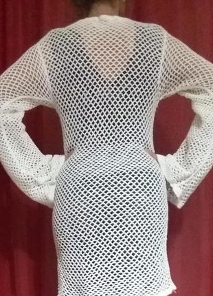 Платье туника сеточка белое 46 - 48 размер оверсайз хлопок миди3 фото