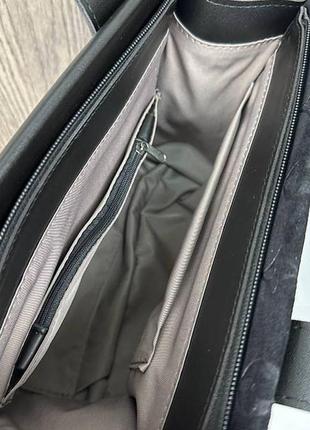 Женская сумка с тиснением черная, сумочка на плечо из натуральной замши9 фото