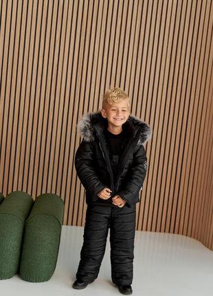 Зимний костюм чорний на флісі до -30 морозу куртка та шнати напівкомбінезону4 фото
