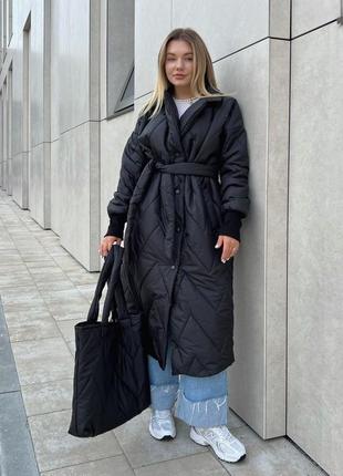 Пальто стьобане жіноче з сумкою в комплекті
