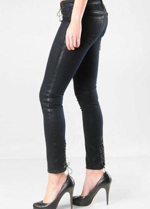 Дизайнерские джинсы люкс качество скини на кожанной шнуровке  duarte {сша}3 фото