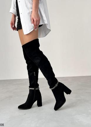Жіночі чорні замшеві ботфорти