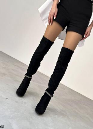 Жіночі чорні замшеві ботфорти