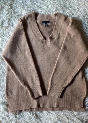 Джемпер свитер карамельного цвета, кофта с v вырезом,5 фото