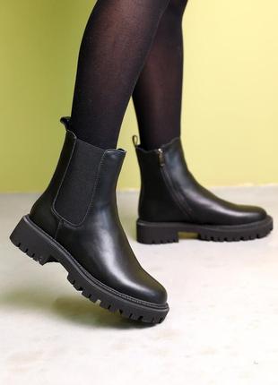 Классические топовые черные женские челси, ботинки на байке, деми,осенни, весенние, кожаные, женственная обувь осень4 фото