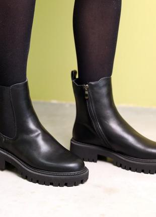 Классические топовые черные женские челси, ботинки на байке, деми,осенни, весенние, кожаные, женственная обувь осень7 фото