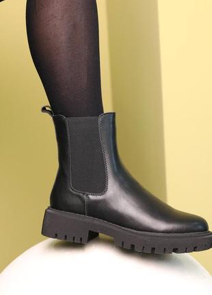 Классические топовые черные женские челси, ботинки на байке, деми,осенни, весенние, кожаные, женственная обувь осень5 фото