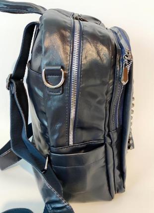 Модный красивый стильный женский городской рюкзак-сумка темно-синяя6 фото