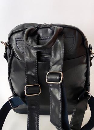 Модный красивый стильный женский городской рюкзак-сумка темно-синяя7 фото