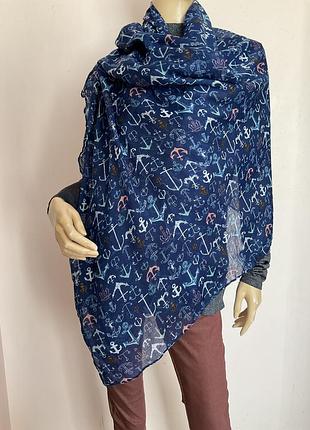 Широкий шарф- принт якорь - вискоза