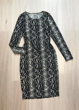 Нова трендова довга сукня міді з довгим рукавом в анімалістичний зміїний принт brave soul m/l