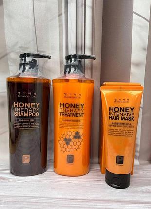 Daeng gi meo ri, набір засобів для волосся "медова терапія": шампунь, маска для волосся, кондиціонер "honey"