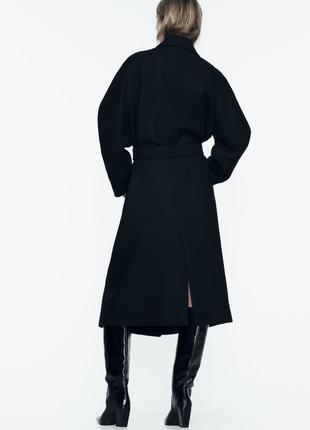 Базове стильне пальто зара zara з паском поясом в складі вовна з вовною5 фото