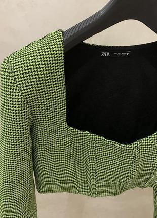 Кроп топ піджак zara зелений жіночий гусячі лапки твідовий6 фото