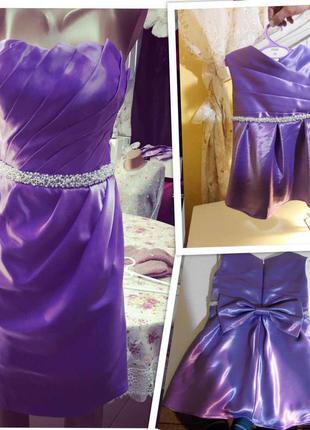 Плаття фіолетове драпірований ліф і ручної роботи поясок з кристалами і жемчугом розпродаж