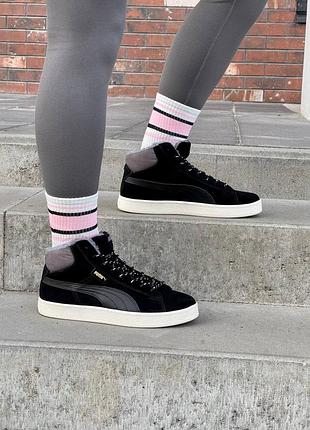 Кросівки puma corduroy classic mid black fur ❄️ кроссовки кеди пума зимові