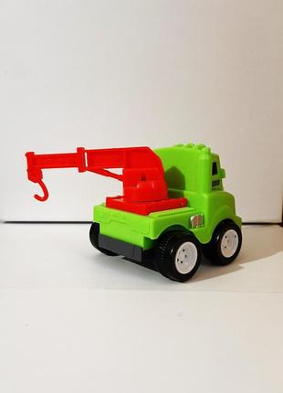 Игрушка мини машинка авто стройтехника подъёмный кран салатовая-красная-чёрная механика для мальчика6 фото