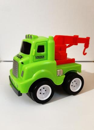 Игрушка мини машинка авто стройтехника подъёмный кран салатовая-красная-чёрная механика для мальчика1 фото