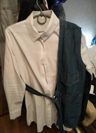 Комплект белая рубашка и джинсовый жилет размер 48-50
