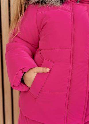 Зимовий костюм для дівчинки рожевий з хутром натуральним до -30 морозу3 фото
